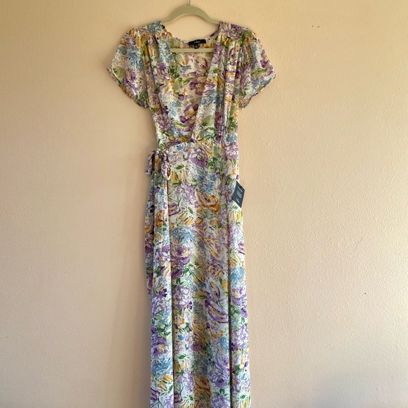 Lulu's Feels Magical Ivory Floral Print Short Sleeve Wrap Maxi Dress - Picture 6 of 9